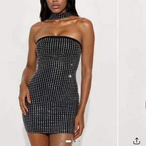 Fashion Nova Black Strapless Dress with Silver Accents